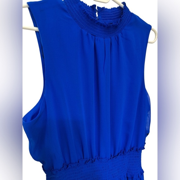 NWT 1.STATE Fabiana Blue Mock Neck Smocked Waist Ruffle Party Dress - Picture 3 of 9